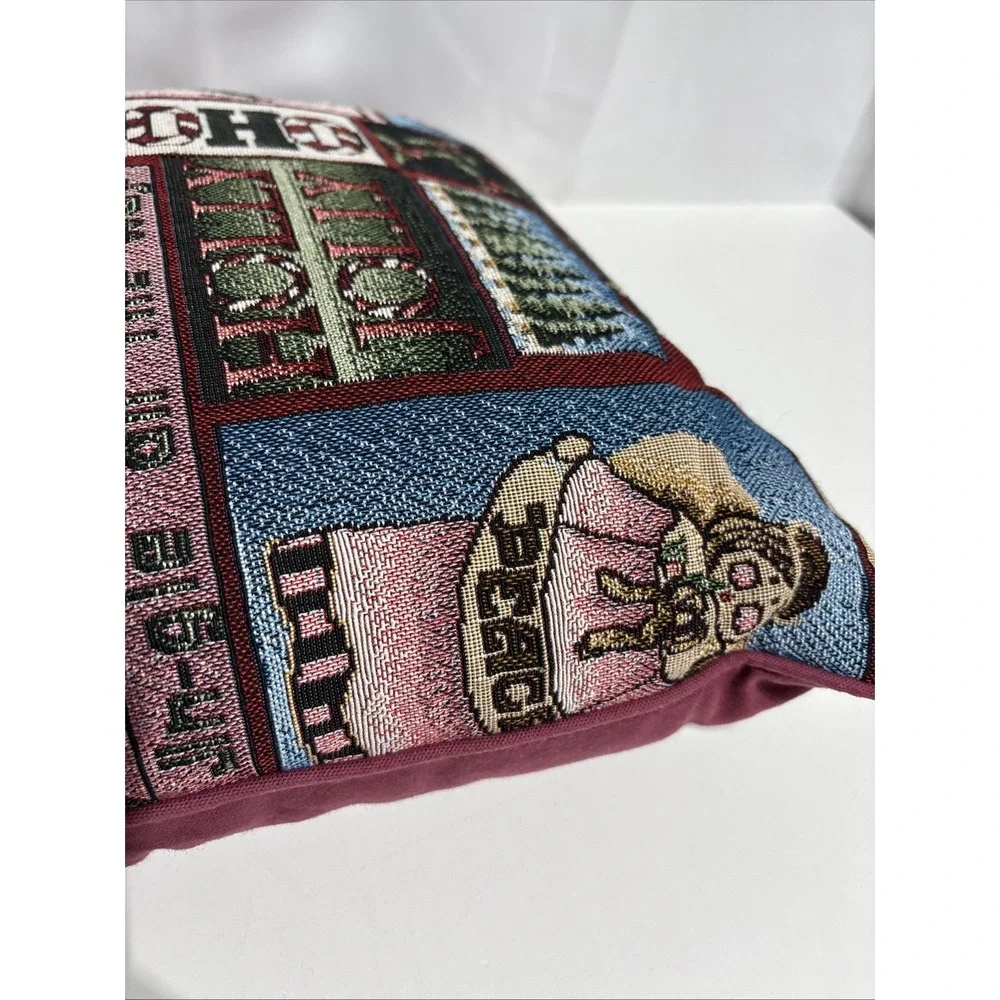 Vintage Tapestry‎ Style Santa Snowman Gingerbread Pillow 15 X 15 Christmas